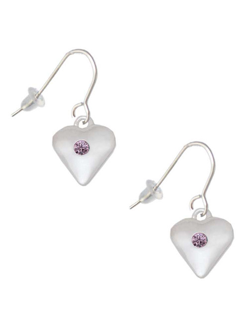 Large Light Purple Crystal Heart French Earrings