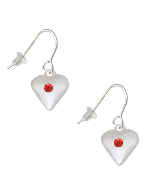 Large July - Red Crystal Heart French Earrings