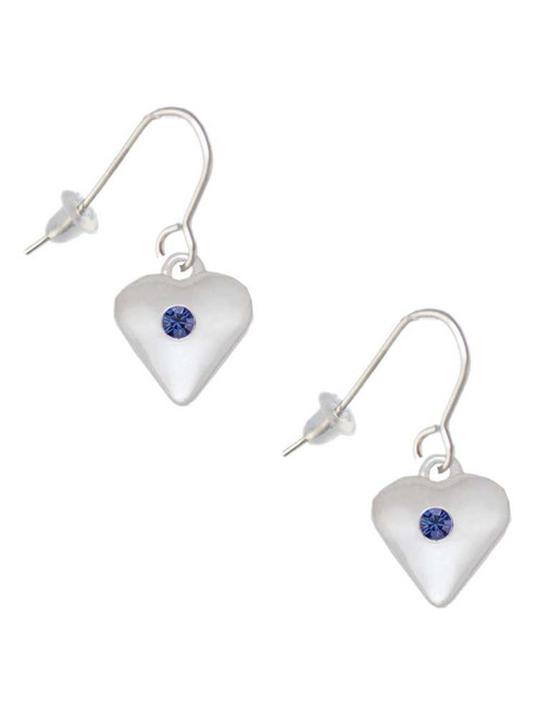 Large September - Blue Crystal Heart French Earrings