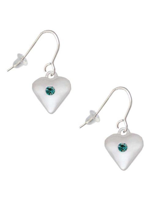 Large December - Teal Crystal Heart French Earrings