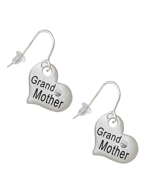Large ''Grandmother'' Heart with Clear Crystal French Earrings