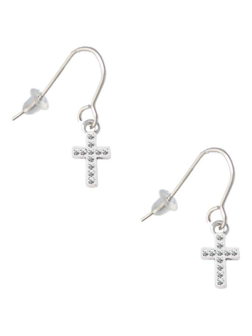 Small White Crystal Cross French Earrings