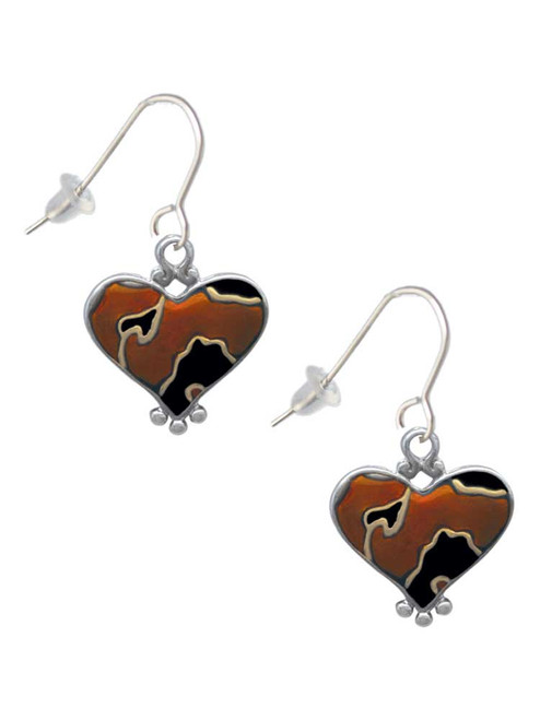 Two Tone Enamel Cheetah Print Heart French Earrings