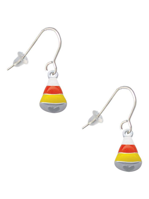 Small 3-D Enamel Candy Corn French Earrings