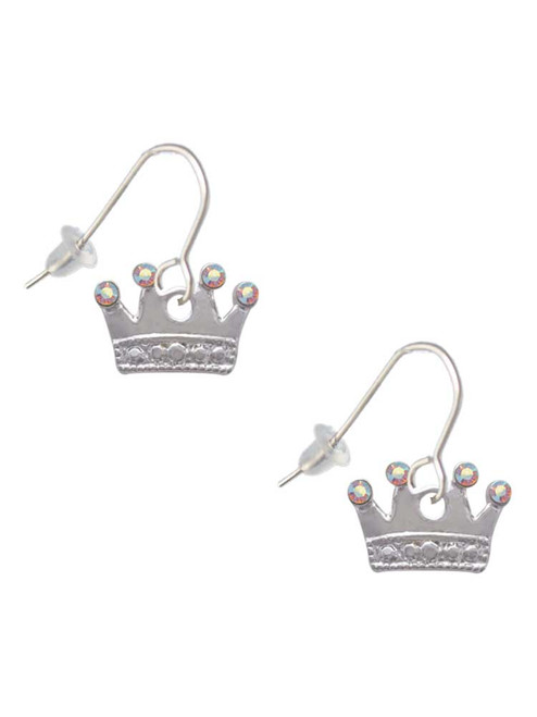Crown with Crystals and Textured Bottom French Earrings