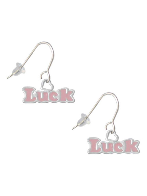 Pink ''Luck'' with Heart French Earrings