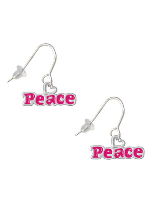 Hot Pink ''Peace'' with Heart French Earrings