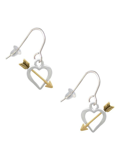 Open Heart with Gold Tone Arrow French Earrings