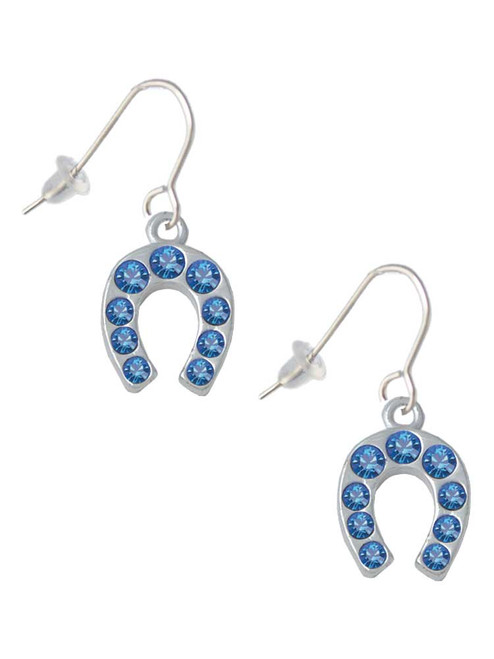 Blue Crystal Horseshoe French Earrings