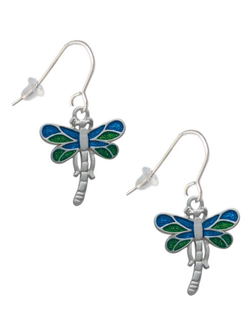 Dragonfly with Green & Blue Wings French Earrings
