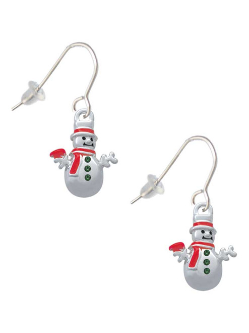 Snowman with Red Scarf and Green Buttons French Earrings