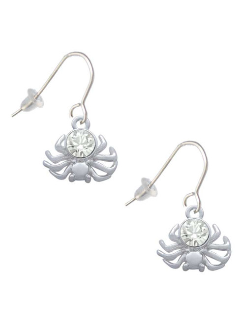 3-D Clear Crystal Spider French Earrings