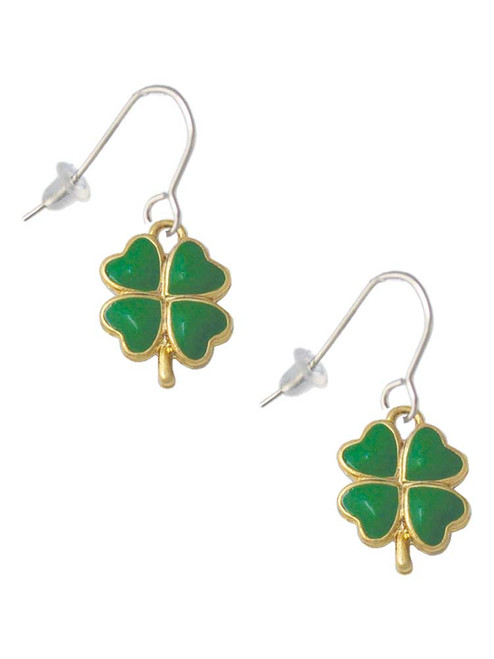 Opaque Green Lucky Four Leaf Clover French Earrings