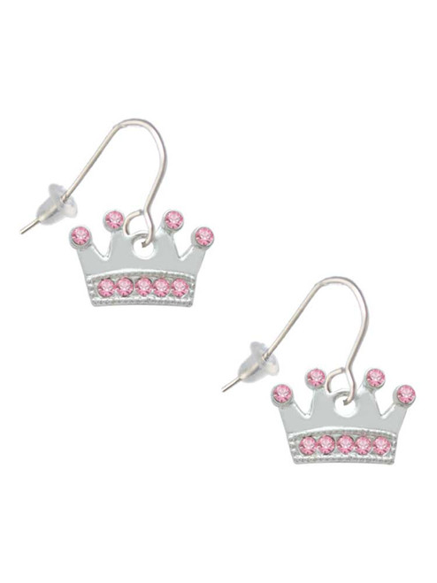 Crown with Light Pink Crystals French Earrings