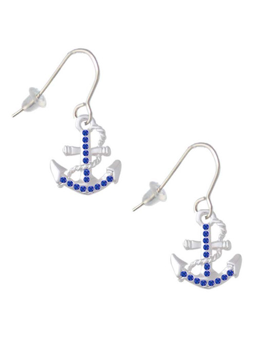 Blue Crystal Anchor French Earrings