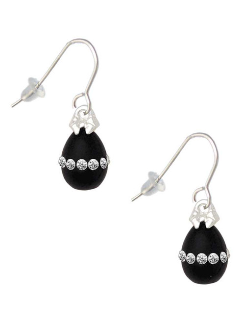 Black Easter Egg with Clear Crystal Band French Earrings