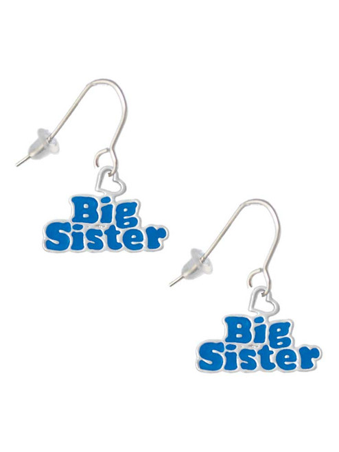 Royal Blue ''Big Sister'' with Heart French Earrings