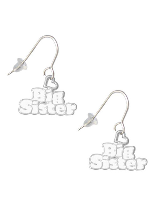 White ''Big Sister'' with Heart French Earrings