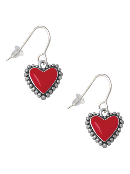 Red Heart with Beaded Border French Earrings