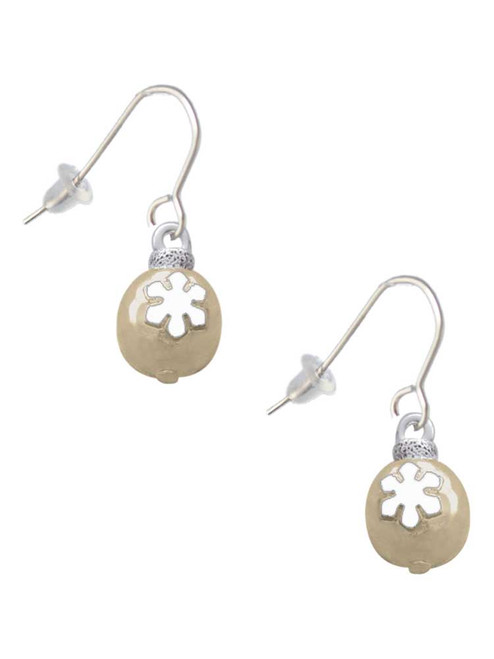 Gold Tone Ornament with White Snowflake French Earrings
