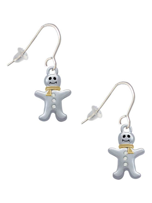 Two Tone Gingerbread Man with Crystal Buttons French Earrings