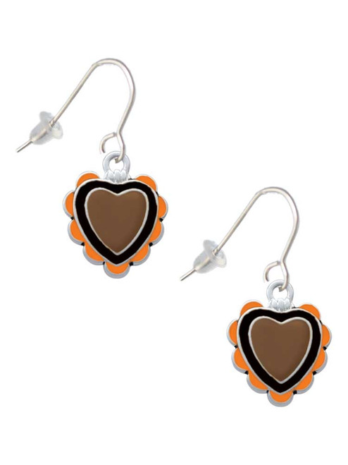 Brown & Black Heart with Orange Ruffles French Earrings