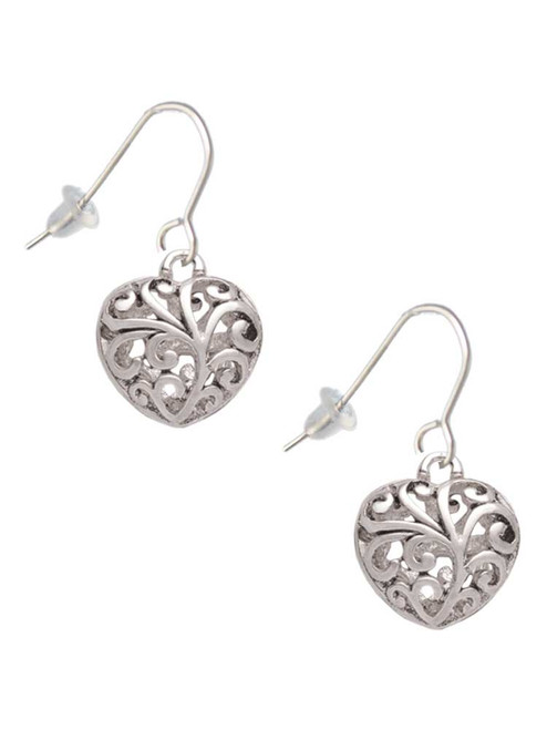 Medium Open Filigree Heart French Earrings