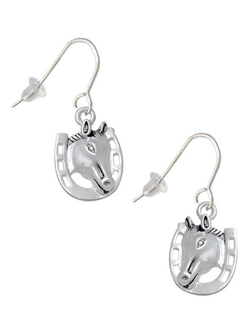 Horse Head with Horseshoe - 2 Sided French Earrings