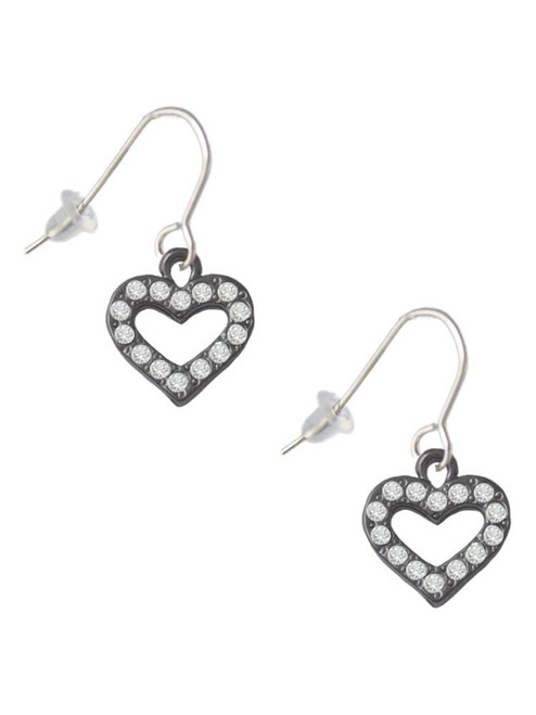 Black Nickel Plated Crystal Open Heart French Earrings