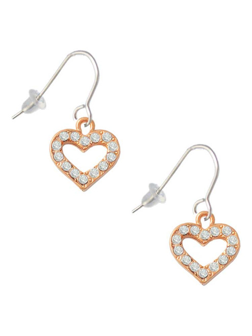 Rose Gold Tone Crystal Open Heart French Earrings
