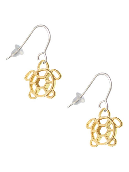 Gold Tone Cutout Sea Turtle French Earrings
