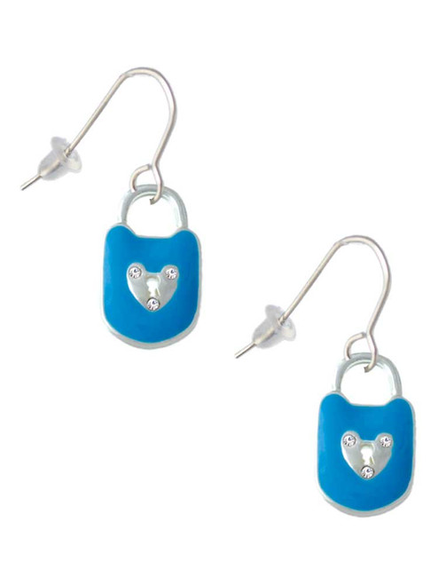 Hot Blue Enamel Lock with Clear Crystals French Earrings