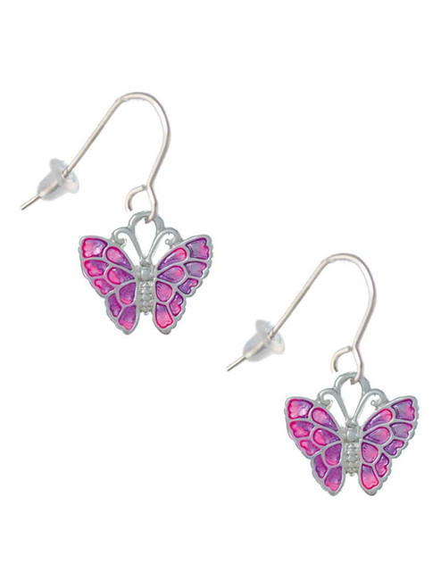 Hot Pink & Purple Butterfly French Earrings