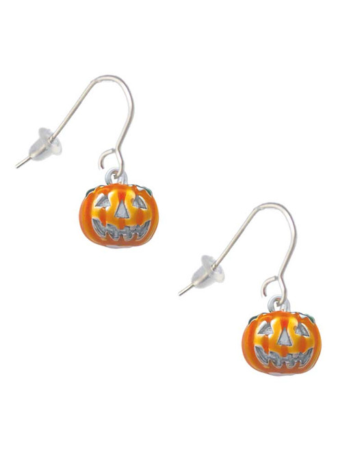 Small Orange Jack O'Lantern with Stem French Earrings