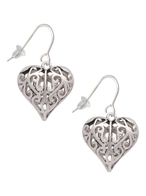 Large Open Filigree Heart French Earrings