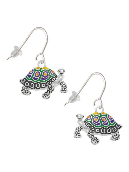 Enamel Side Turtle French Earrings