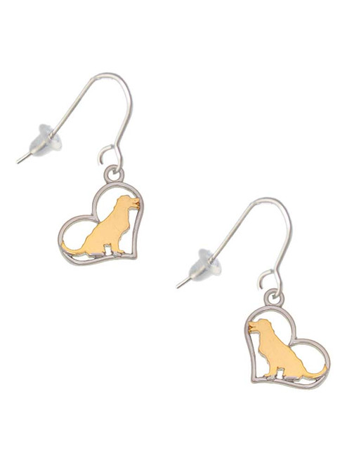 Two Tone Labrador Silhouette Heart French Earrings