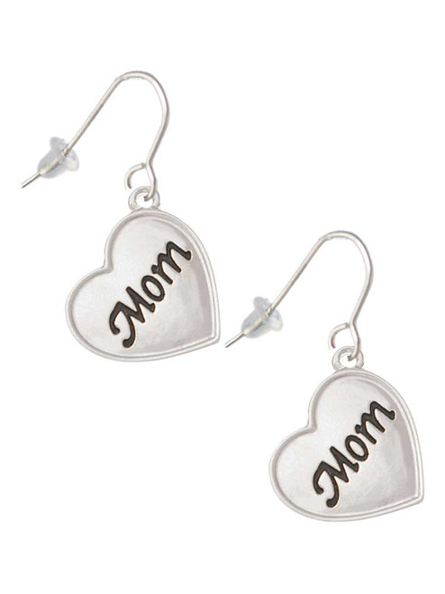 Script Mom Heart French Earrings