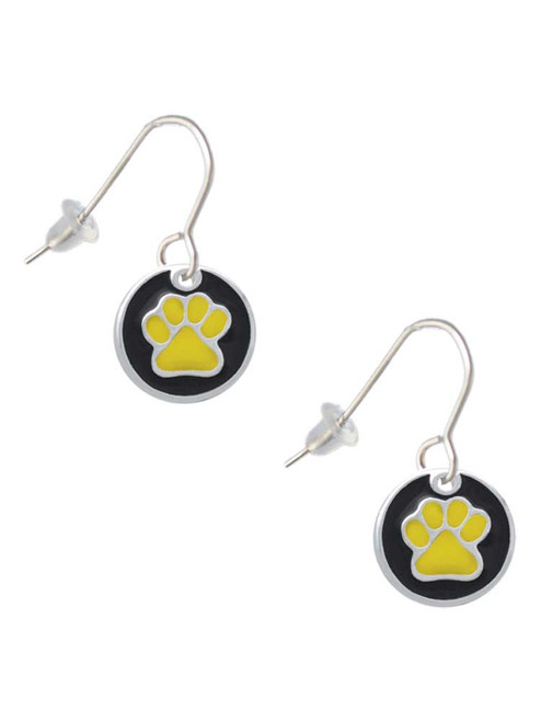 Yellow Paw on Black Disc French Earrings