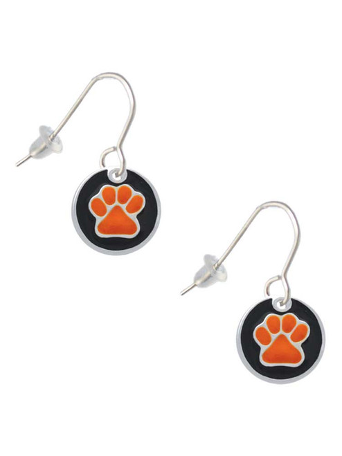 Orange Paw on Black Disc French Earrings