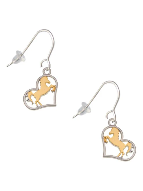 Two Tone Stallion Silhouette Heart French Earrings