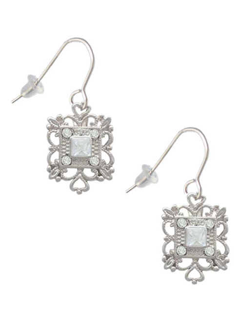Square AB Crystal with Filigree French Earrings