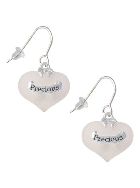 Precious White Heart with Baby Feet French Earrings
