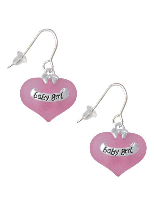 Baby Girl Pink Heart with Baby Feet French Earrings
