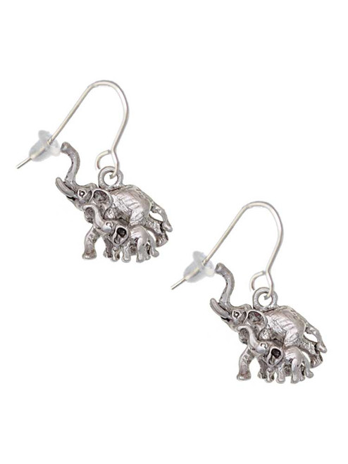 Elephant with Baby French Earrings