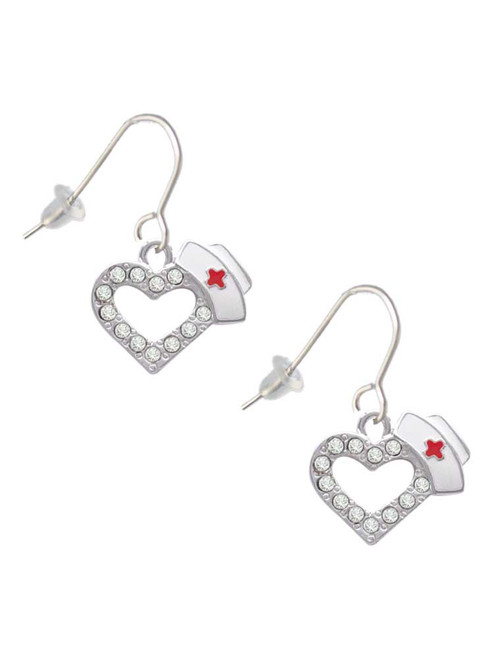 Small Crystal Heart with Nurse Hat French Earrings