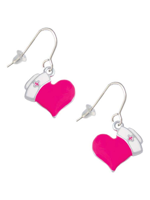 Hot Pink Heart with Nurse Hat French Earrings