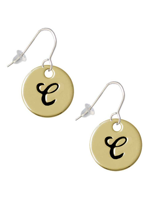 Large Gold Tone Disc Letter - C - 3/4'' French Earrings