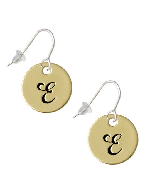 Large Gold Tone Disc Letter - E - 3/4'' French Earrings