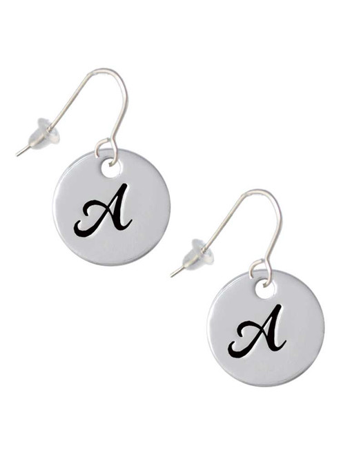 Large Script Letter - A - 3/4'' Disc - French Earrings